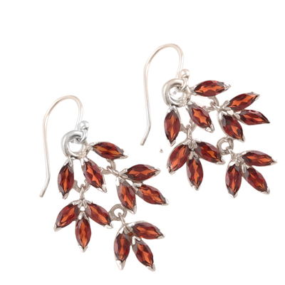 Garnet dangle earrings, 'Glittering Autumn' - Marquise Garnet Dangle Earrings Crafted in India