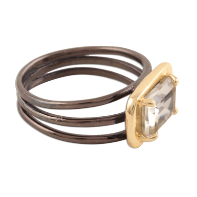 Gold accented prasiolite single-stone ring, 'Modern Prism' - Gold Accented Prasiolite Single-Stone Ring from India