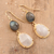Gold plated rainbow moonstone and labradorite dangle earrings, 'Misty Evening' - Gold Plated Rainbow Moonstone and Labradorite Earrings (image 2b) thumbail