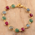 Gold plated multi-gemstone link bracelet, 'Dazzling Colors' - Gold Plated Multi-Gemstone Link Bracelet from India (image 2) thumbail