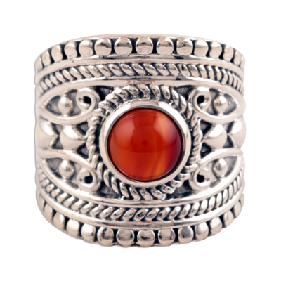 Onyx-Einzelsteinring - Rot-orangefarbener Onyx-Einzelsteinring aus Indien