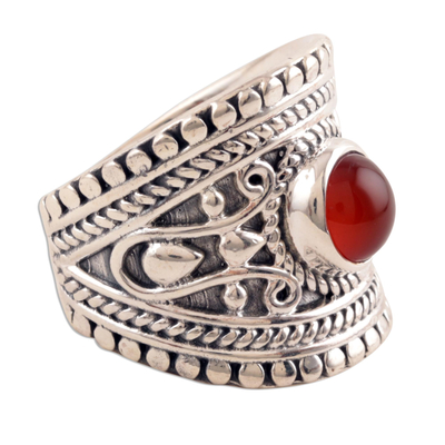 Onyx single-stone ring, 'Sunset Dome' - Red-Orange Onyx Single-Stone Ring from India
