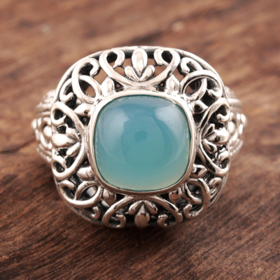 Chalcedony cocktail ring, 'Fascinating Princess' - Patterned Blue Chalcedony Cocktail Ring from India