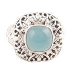 Chalcedony cocktail ring, 'Fascinating Princess' - Patterned Blue Chalcedony Cocktail Ring from India