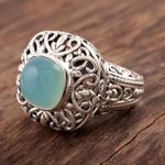 Chalcedony cocktail ring, 'Fascinating Princess' - Patterned Blue Chalcedony Cocktail Ring from India