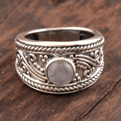 Rainbow Moonstone Single-Stone Ring from India - Natural Dome