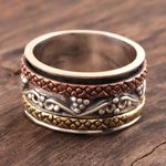 Sterling silver spinner ring, 'Classic Union' - Sterling Silver Spinner Ring with Brass and Copper