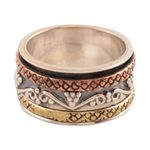 Sterling silver spinner ring, 'Classic Union' - Sterling Silver Spinner Ring with Brass and Copper