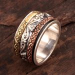 Sterling silver spinner ring, 'Classic Union' - Sterling Silver Spinner Ring with Brass and Copper