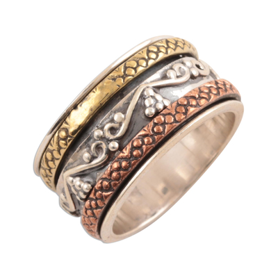 Sterling silver spinner ring, 'Classic Union' - Sterling Silver Spinner Ring with Brass and Copper