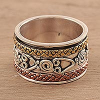 Heart Pattern Sterling Silver Spinner Ring Crafted in India,'Creative Hearts'