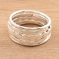 Sterling silver stacking rings, 'Gleaming Quintet' (set of 5) - Sterling Silver Stacking Rings from India (Set of 5)