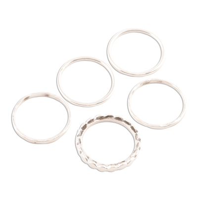 Sterling silver stacking rings, 'Gleaming Quintet' (set of 5) - Sterling Silver Stacking Rings from India (Set of 5)