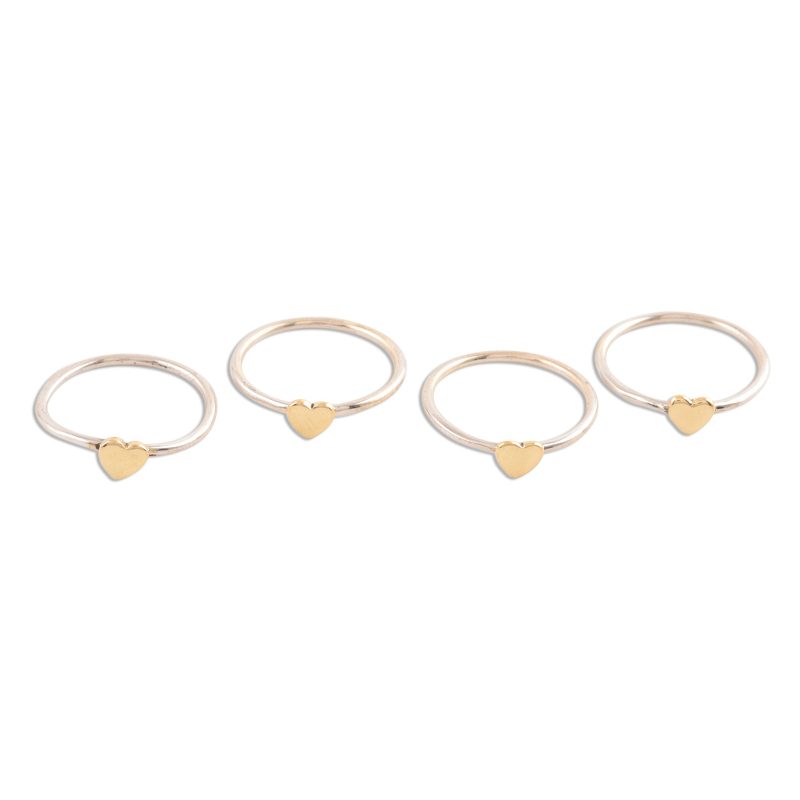 Sterling Silver and Brass Heart Stacking Rings (Set of 4) - Heart ...