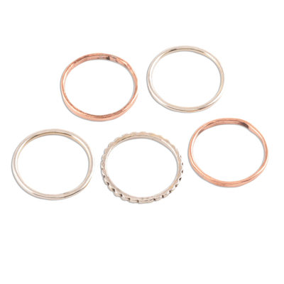 Sterling silver and copper stacking rings, 'Elegant Five' (set of 5) - Sterling Silver and Copper Stacking Rings (Set of 5)