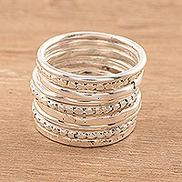 Sterling silver band rings, Friendship Patterns (set of 9)