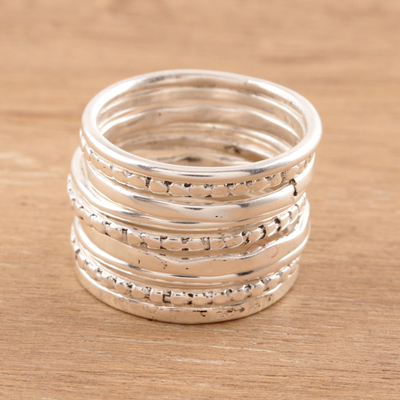 Sterling silver stacking rings, Friendship Patterns (set of 9)