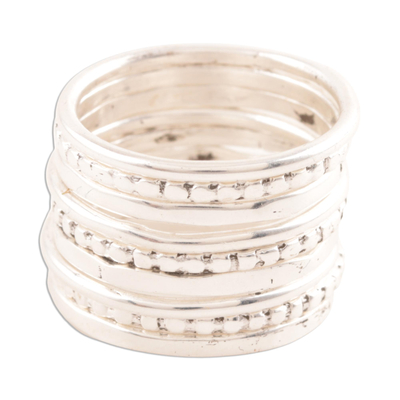 Sterling silver band rings, 'Friendship Patterns' (set of 9) - Sterling Silver Band Rings Crafted in India (Set of 9)
