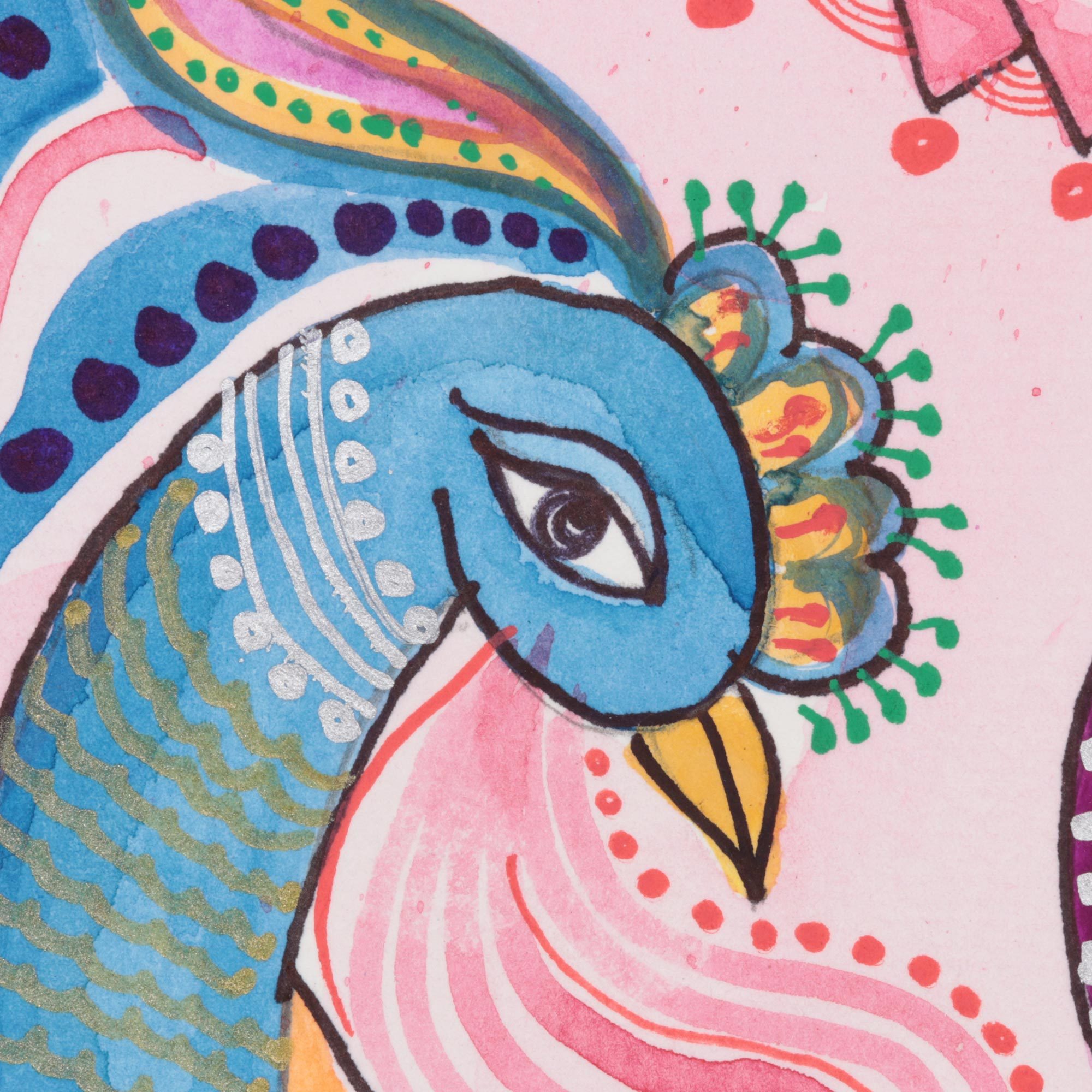 Signed Hindu-Themed Folk Art Painting from India - Gopis of Lord