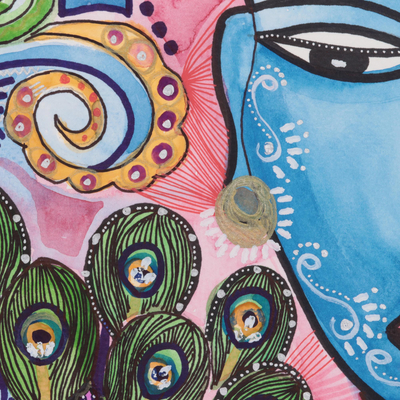 'Soul Mates' - Volkskunstmalerei mit Krishna- und Radha-Thema aus Indien