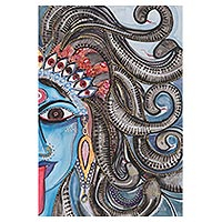 'Medusa' - Pintura de Medusa de arte popular firmada de la India