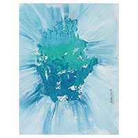 'Iceberg' - Signed Abstract Watercolor Painting in Blue from India