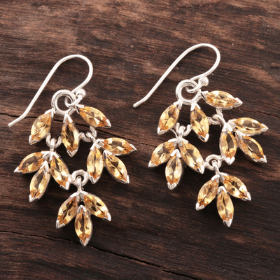Citrine dangle earrings, 'Glittering Autumn' - Marquise Citrine Dangle Earrings Crafted in India