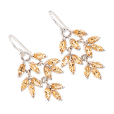 Citrine dangle earrings, 'Glittering Autumn' - Marquise Citrine Dangle Earrings Crafted in India