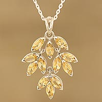 Citrine pendant necklace, 'Glittering Autumn'