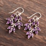 Amethyst dangle earrings, 'Glittering Autumn' - Marquise Amethyst Dangle Earrings Crafted in India