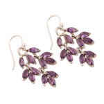 Amethyst dangle earrings, 'Glittering Autumn' - Marquise Amethyst Dangle Earrings Crafted in India