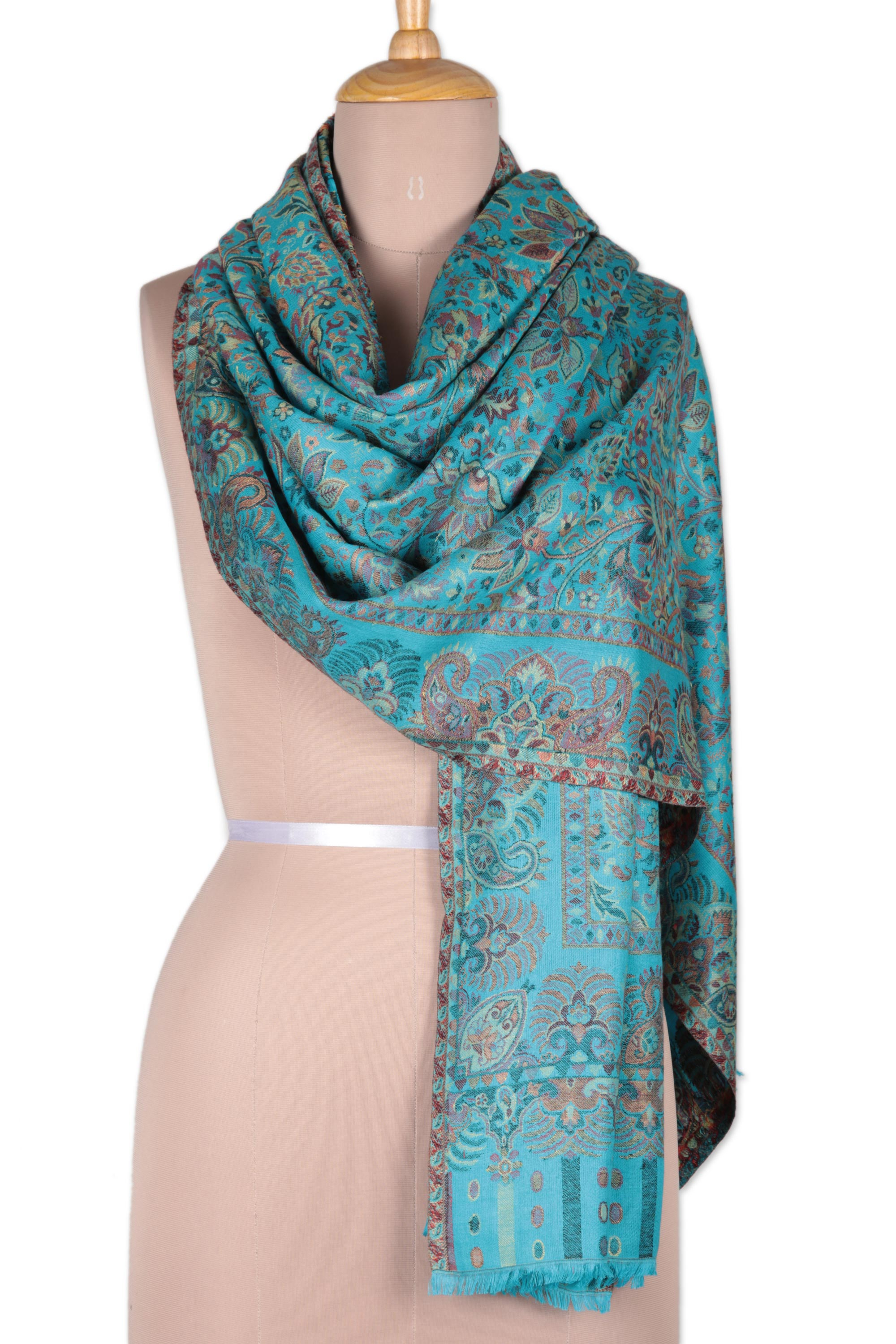 UNICEF Market | Jacquard Paisley and Floral Shawl in Turquoise ...