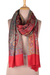 Reversible modal jacquard shawl, 'Paisley Extravagance' - Red Jamawar Style Paisley and Floral Shawl (image 2b) thumbail