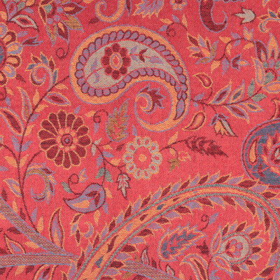 Mantón reversible de jacquard modal, 'Paisley Extravagance' - Mantón Paisley y Floral Estilo Jamawar Rojo