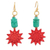 Bone dangle earrings, 'Vibrant Sunflowers' - Red and Green Bone Sunflower Dangle Earrings from India (image 2a) thumbail
