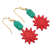 Bone dangle earrings, 'Vibrant Sunflowers' - Red and Green Bone Sunflower Dangle Earrings from India (image 2c) thumbail