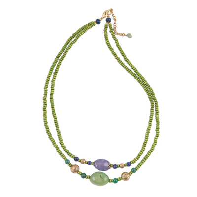 Agate and quartz beaded strand necklace, 'Forest Connection' - Agate and Quartz Beaded Strand Necklace from India