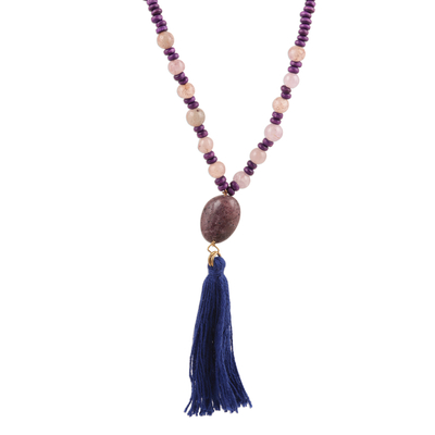 Agate and Quartz Beaded Pendant Necklace from India