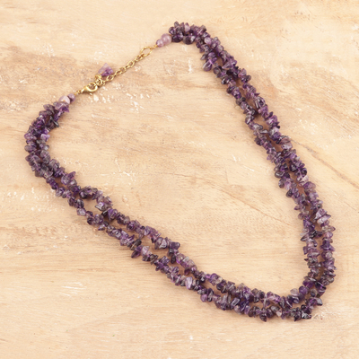 Amethyst beaded strand necklace, 'Elegant Color' - Amethyst Beaded Strand Necklace Crafted in India