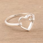 Sterling silver band ring, 'Luminous Heart' - Heart-Shaped Sterling Silver Band Ring from India