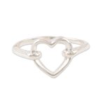 Sterling silver band ring, 'Luminous Heart' - Heart-Shaped Sterling Silver Band Ring from India