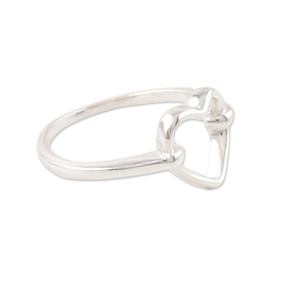 Sterling silver band ring, 'Luminous Heart' - Heart-Shaped Sterling Silver Band Ring from India
