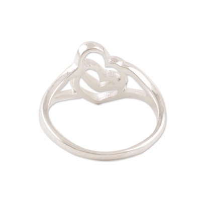 Sterling silver band ring, 'Hearts United' - Romance-Themed Sterling Silver Heart Band Ring from India