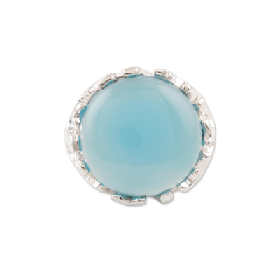 Chalcedony domed ring, 'Lustrous Coral' - Blue Chalcedony Cocktail Ring Crafted in India