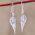 Rose quartz dangle earrings, 'Feathery Dance' - Feather-Shaped Rose Quartz Dangle Earrings from India (image 2) thumbail