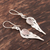 Rose quartz dangle earrings, 'Feathery Dance' - Feather-Shaped Rose Quartz Dangle Earrings from India (image 2b) thumbail