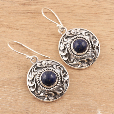 Lapis lazuli dangle earrings, 'Royal Cyclone' - Swirl Pattern Dangle Earrings with Lapis Lazuli Gems