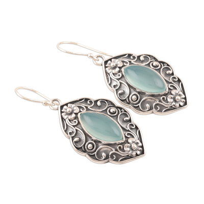 Chalcedony dangle earrings, 'Aqua Garden' - Blue Chalcedony Floral Dangle Earrings from India