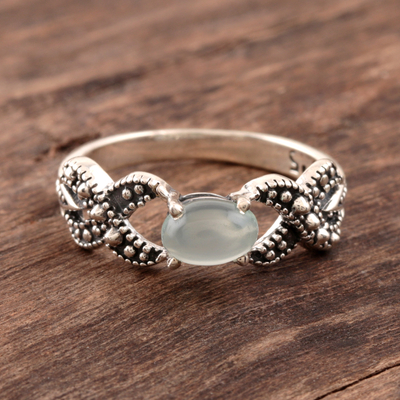 Chalcedony band ring, 'Glorious Gleam' - Wavy Chalcedony Band Ring Crafted in India