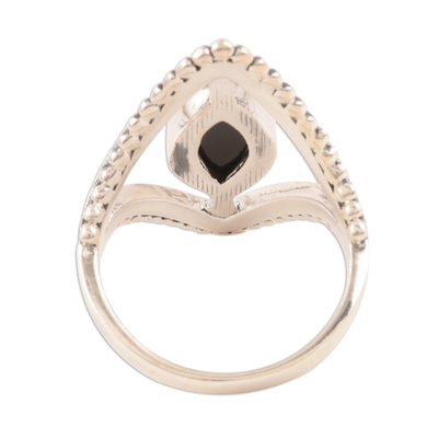 Onyx cocktail ring, 'Magical Kite' - Marquise Onyx Cocktail Ring Crafted in India